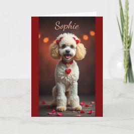 Poodle Portrait with Heart Bows Valentine's Day Kort