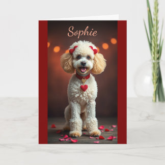 Poodle Portrait with Heart Bows Valentine's Day Kort