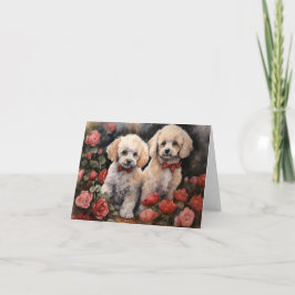 Poodle Puppies Valentine's Day Card Kort