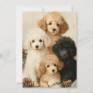 Poodle Puppies Vintage Christmas Inbjudningar