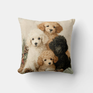 Poodle Puppies Vintage Christmas Kudde