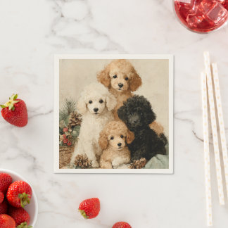 Poodle Puppies Vintage Christmas Pappersservett