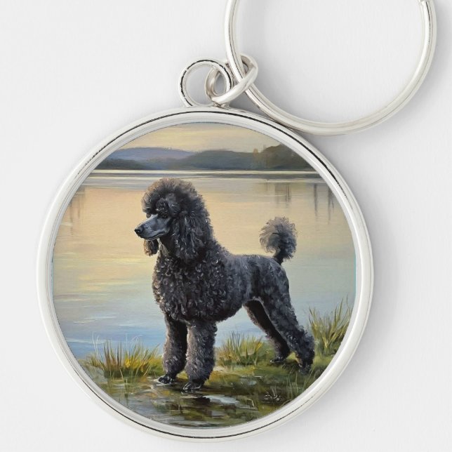 Poodle Rund Silverfärgad Nyckelring (Framsidan)