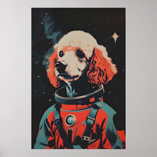 Poodle Rymdskepp Poster, Poodle Retro Print Poster (Framsidan)