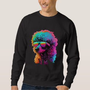 Poodle s Retro Glitch Synthwave Lång Ärmad Tröja
