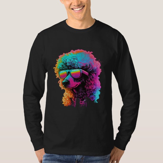 Poodle s Retro Glitch Synthwave T Shirt (Framsida)
