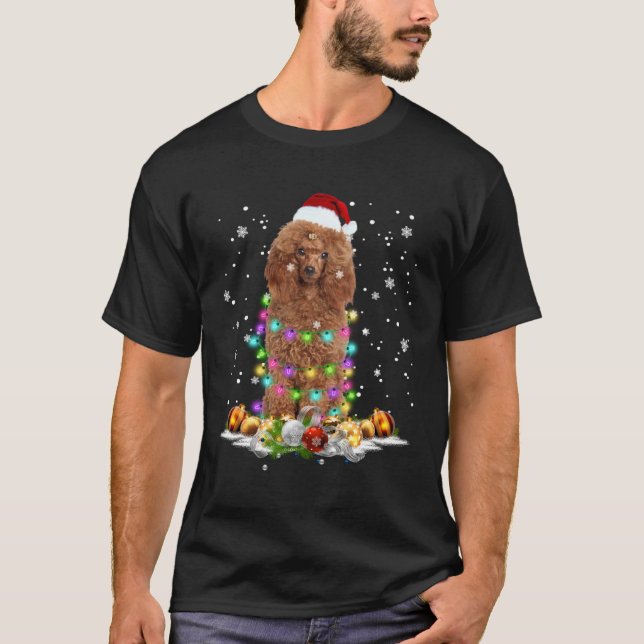 Poodle Santa Christmas Tree Lights Xmas s T Shirt (Framsida)