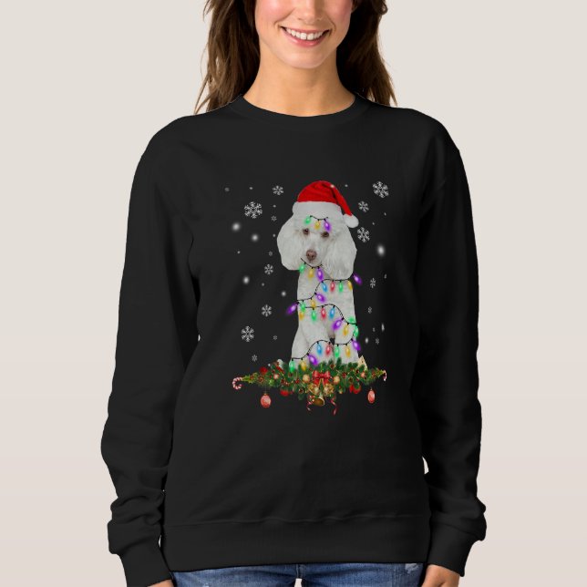 Poodle Santa Christmas Tree Lights Xmas T Shirt (Framsida)