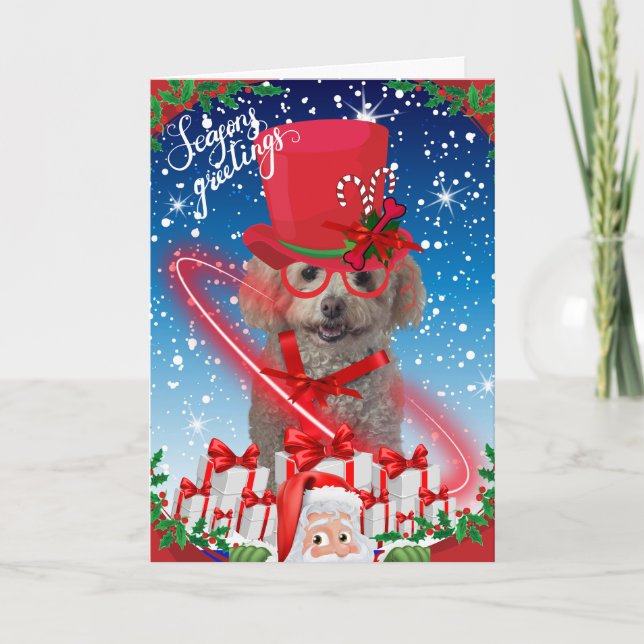 Poodle Seasons Julhälsningskort Kort (Framsida)