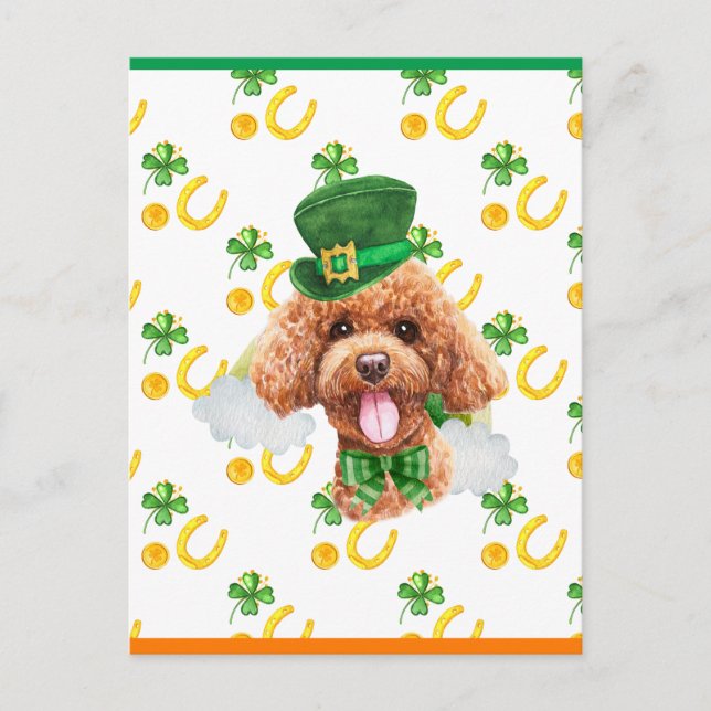 Poodle Shamrock St. Patricks Day Helg Vykort (Framsida)