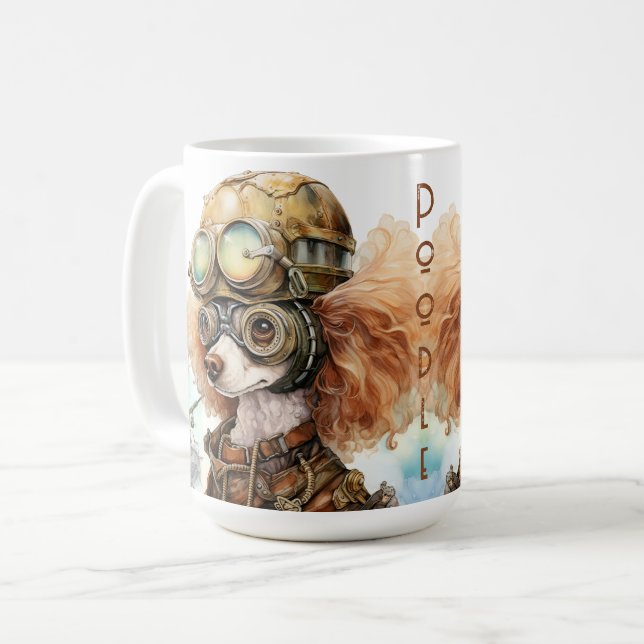 Poodle Steampunk Hund Kaffemugg (Framsida vänster)