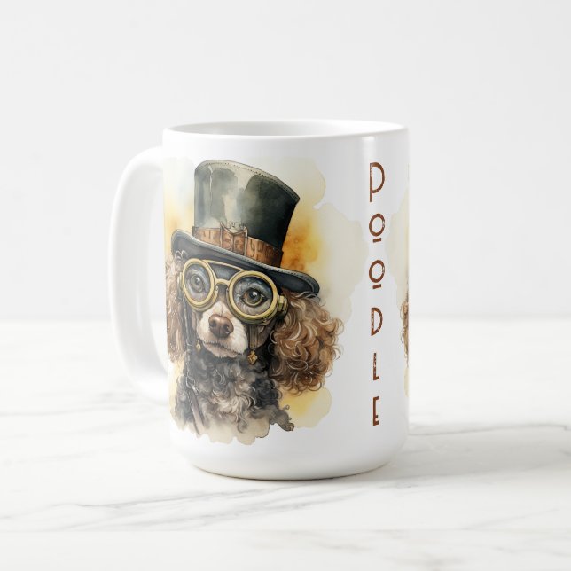 Poodle Steampunk Hund Kaffemugg (Framsida vänster)