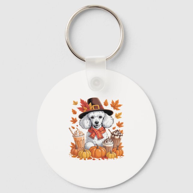 Poodle Thanksgiving Drinks Coffee Fall Leaves Pump Nyckelring (Framsida)