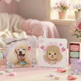 Poodle Valentine Keychain with Custom Name & Photo Nyckelring