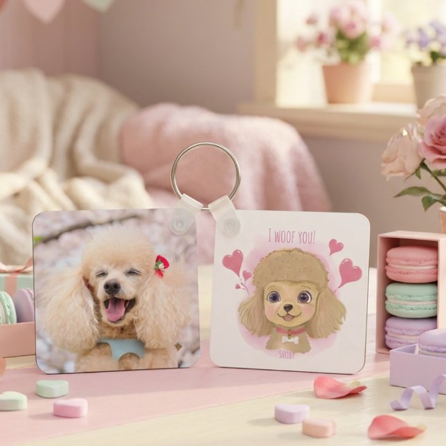 Poodle Valentine Keychain with Custom Name & Photo Nyckelring (Skapare uppladdad)