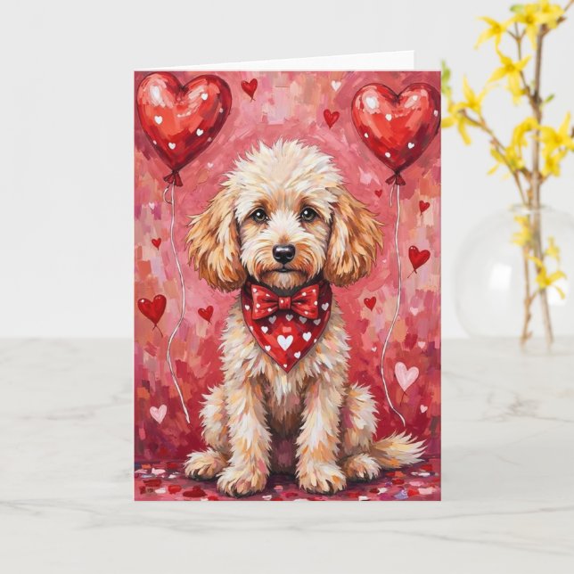 Poodle Valentine’s Day Dog with Hearts Red Kort (Gul blomma)