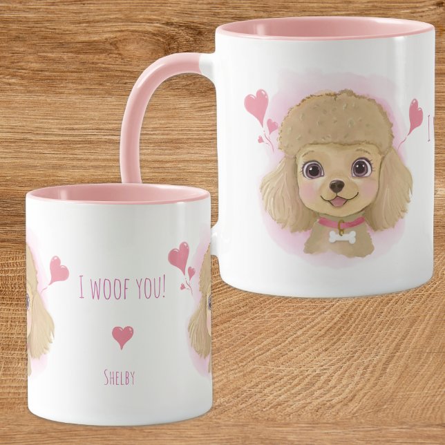Poodle Valentine Vattenfärgskopp med Anpassat Namn Mugg (Skapare uppladdad)