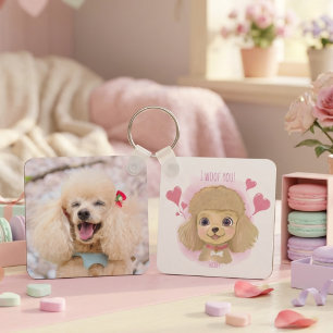 Poodle-valentinskedja med anpassat namn & foto nyckelring
