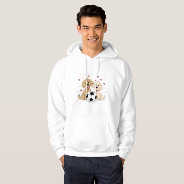 Poodles dogs with soccer ball for Valentine's Day Hoodie (Hel framsida)