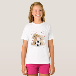 Poodles dogs with soccer ball for Valentine's Day T Shirt