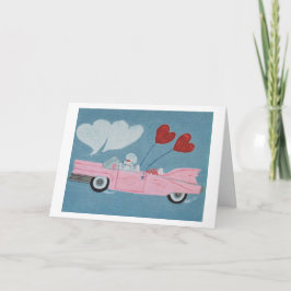 Poodles i rosa cabriolet kort