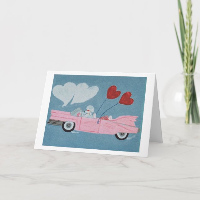 Poodles i rosa cabriolet kort (Framsida)
