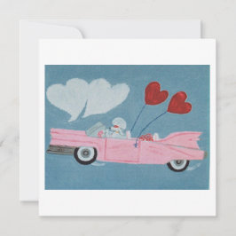Poodles i rosa cabriolet kort