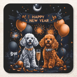 Poodles New Year's Eve Party Underlägg Papper Kvadrat