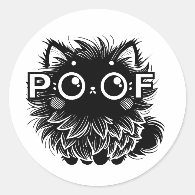 Poof Cat Runt Klistermärke (Framsida)