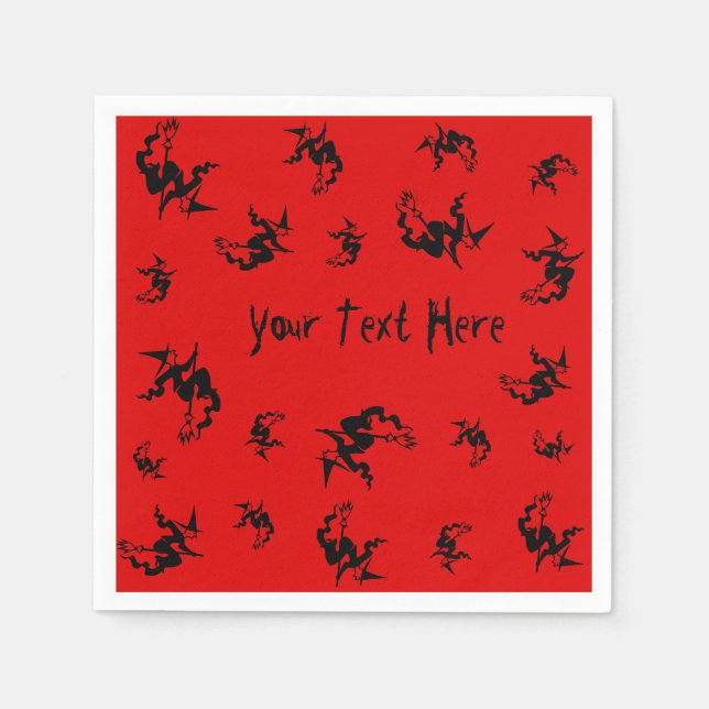 pookisk häxa på roligt på flygbroomstick på hallow pappersservett (Framsidan)