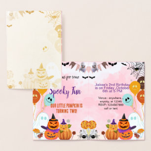 pookisk roligt pinkspökhalloween-mallinbjudan folierat kort