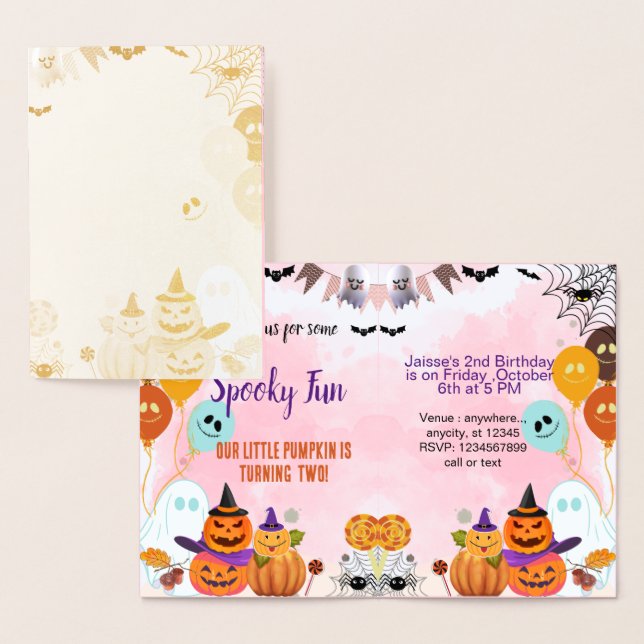 pookisk roligt pinkspökhalloween-mallinbjudan folierat kort (Display)