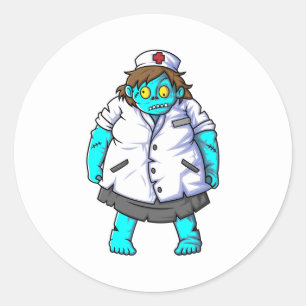 Pooky zombie-sjuksköterska tecknade figurer runt klistermärke