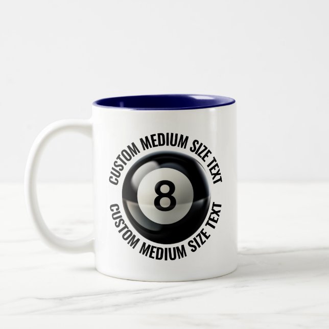Pool 8 Ball & Medium Text MARINBLÅ 325ml Custom Två-Tonad Mugg (Vänster)