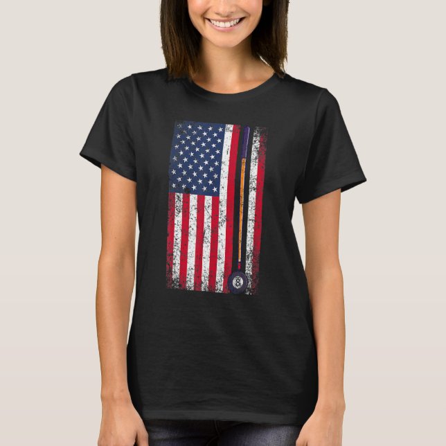 Pool Billiards American Flag Gift T Shirt (Framsida)