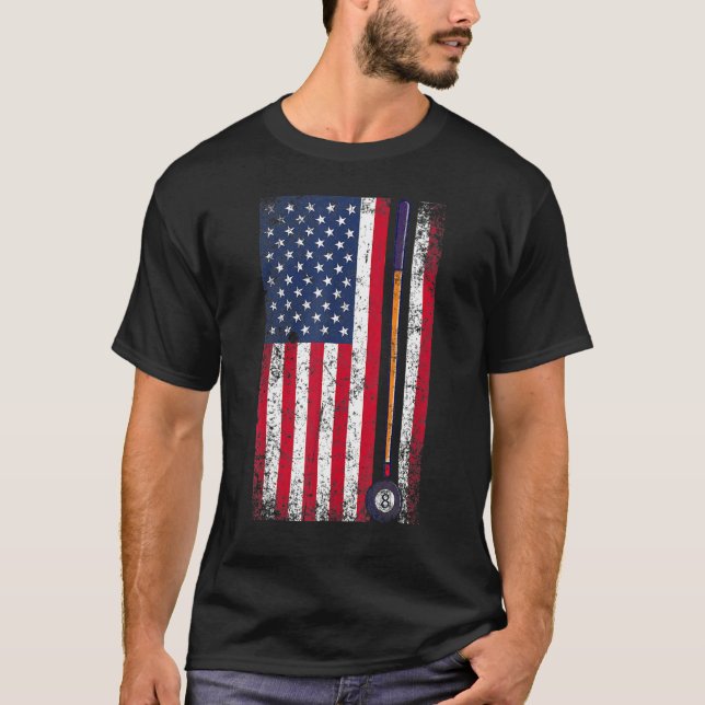 Pool Billiards American Flag Gift T Shirt (Framsida)
