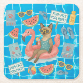 Pool Birthday Party for Cat Lovers  Underlägg Papper Kvadrat