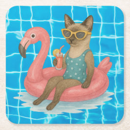 Pool Birthday Party for Cat Lovers  Underlägg Papper Kvadrat