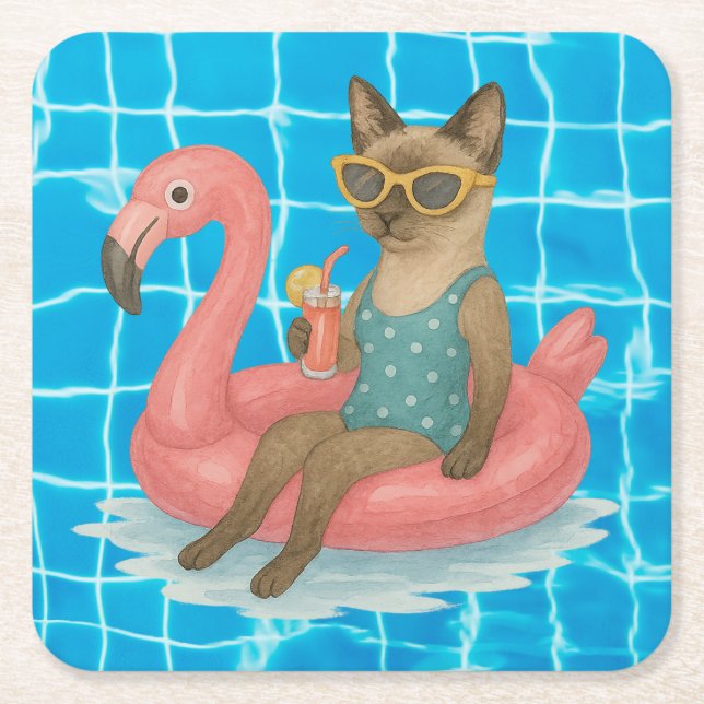 Pool Birthday Party for Cat Lovers  Underlägg Papper Kvadrat (Framsidan)
