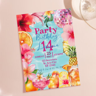 Pool Cocktail Party Tropisk Sommar Födelsedag Inbjudningar