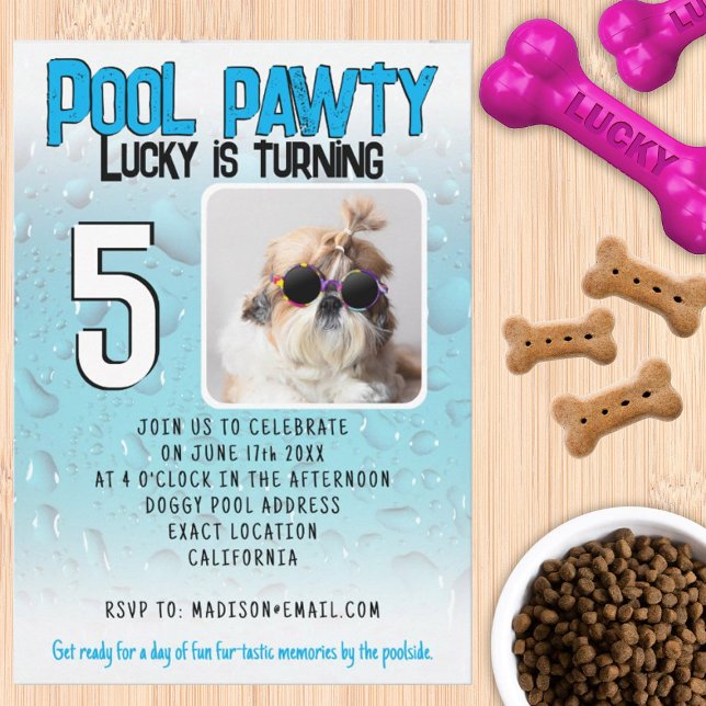 Pool fest hundvalp anpassad fotobirthday firande inbjudningar (Skapare uppladdad)