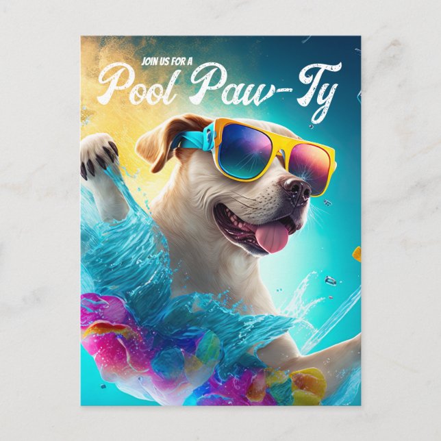 Pool-fest-inbjudan, Poolhundens födelsedagsfest Vykort (Framsida)
