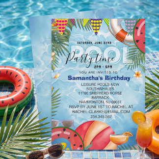 Pool fest simmande födelsedagsfest Inbjudan
