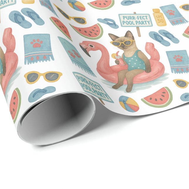 Pool Födelsedagsfest för kattälskare  Presentpapper (Rullad Hörn)