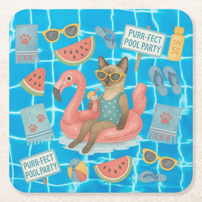 Pool Födelsedagsfest för kattälskare  Underlägg Papper Kvadrat (Framsidan)