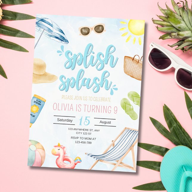 Pool Födelsedagsfest Inbjudan, Simning Födelsedag Inbjudan (Skapare uppladdad)