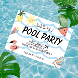Pool Födelsedagsfest Klotter Inbjudningar