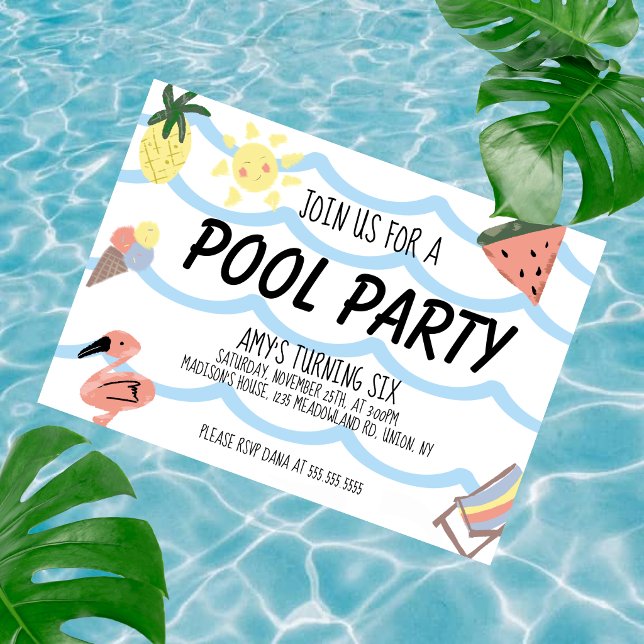Pool Födelsedagsfest Klotter Inbjudningar (Skapare uppladdad)
