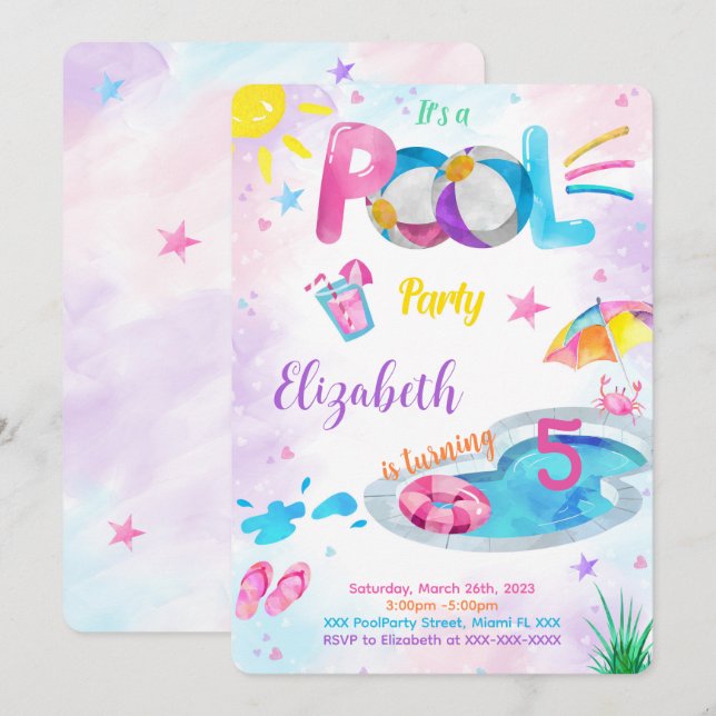 Pool Invitation Inbjudningar (Fram/baksida)