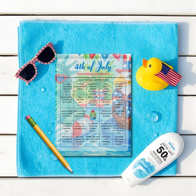 Pool Party 4:e Juli Bingo spelkort Julkort (Pool Party 4th of July Bingo game card)